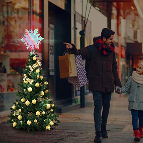 LSXD Snowflake Christmas Tree Topper with Multicolor LED Lights, Timer and Remote Control Glitter Tree Topper Star for Christmas Tree Decorations Wall Party Holiday Décor (White)