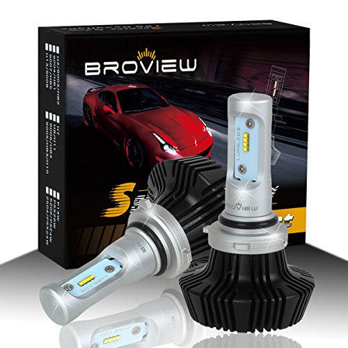 BROVIEW S7 HB4 9006 LED Headlight bulbs Conversion Kit – 50W 8000Lumen 6500K White – Lumileds Chip LED Headlight Replacement – Base Reversible – 2 Yr Warranty – (2pcs/set)