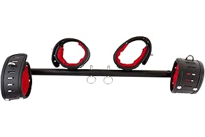 CLADELE Heavy Duty Stainless Steel Expandable Exercise Black Metal Spreader Bar with 4 pcs Black and Red Fur Adjustable Strap, Yoga Training Fitness Gear, Workout Bar,Sports Gym Kit