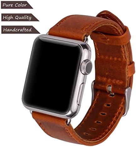 Smart Watch Band, Genuine Leather Wristband Strap Replacement Band for iWatch Series 1 Series 2 Series 3, 38mm Light Brown