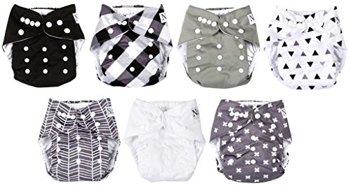 Baby Cloth Pocket Diapers 7 Pack, 7 Bamboo Inserts, 1 Wet Bag by Nora's Nursery