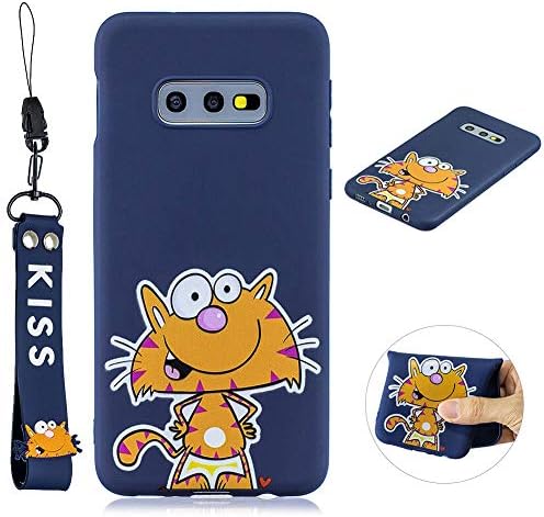 SKYXD Cute Cool Phone Case for Samsung Galaxy S10e, Yellow Cat Cartoon Animal Silicone Soft Thin TPU Bumper Protective Case with Lovely Hand Wrist Strap Bracelet + Screen Protector Cover