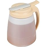 Restaurantware-Chef 101 32 Ounce All Purpose Syrup Dispenser, 1 Honey Dispenser - Beige Top, Stainless Steel Slide Cover, Plastic Pancake Syrup Bottle, Perfect For Diners, Restaurants, Home