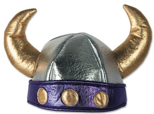 Childs Metallic Gold & Purple Plush Medieval Viking Helmet Hat with Horns