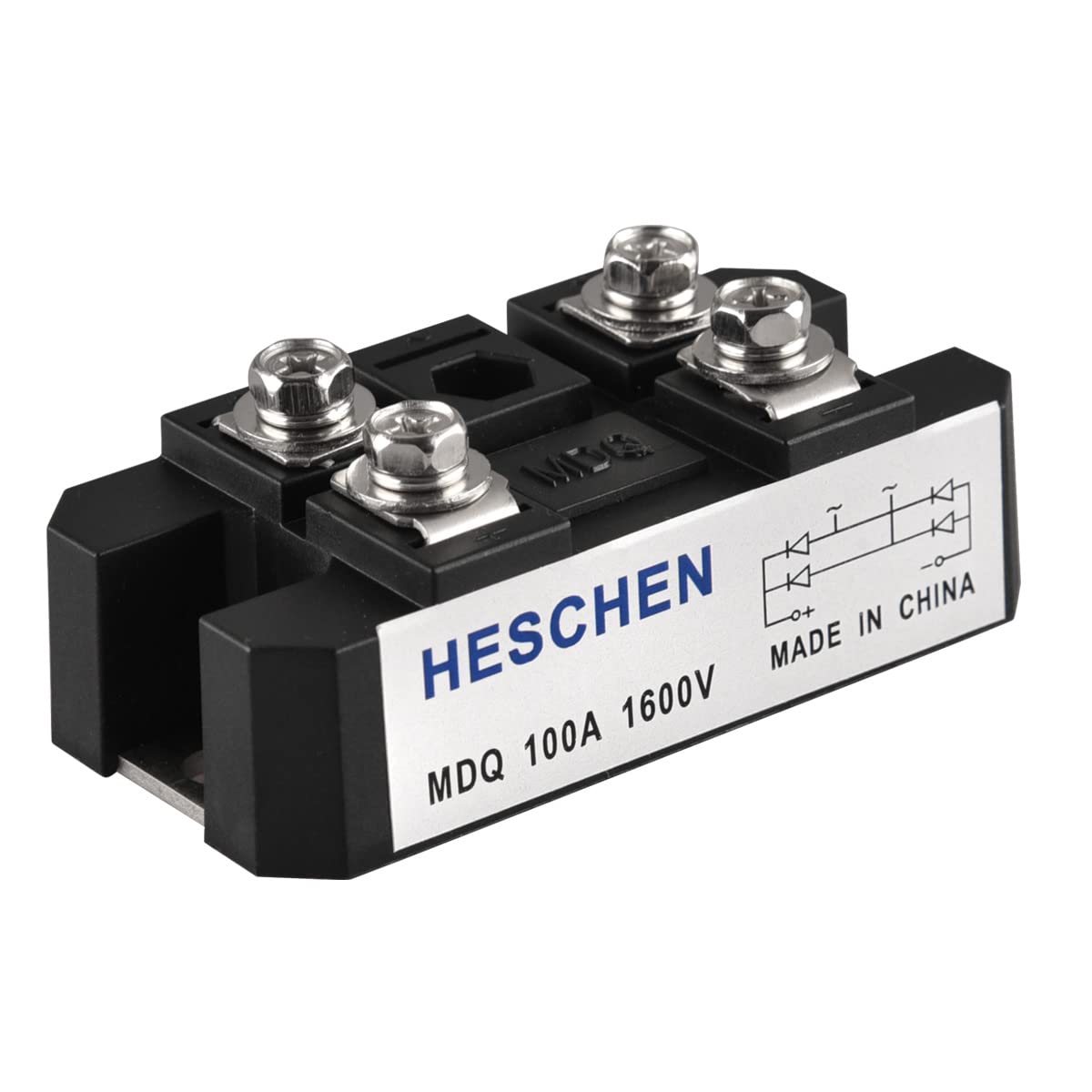 Heschen Single Phase Bridge Rectifier, MDQ-100A, 100A 1600V, Full Wave, 4 Screw Terminals