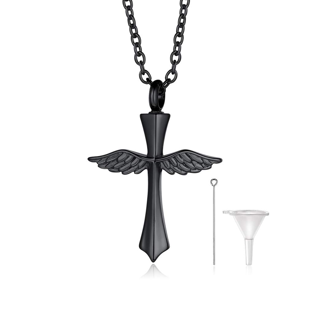 Custom4U Black Angel Wings Ashes Urn Necklace Trendy Memorial Keepsake Pendant for Dogs Cat