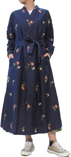 Amazon Co Jp Super Hakka スーパーハッカ コットンサテン小花総刺しゅうワンピースコート ネイビー 服 ファッション小物