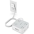 Flat Plug Power Bar, TESSAN 5 Ft Extension Cord Indoor with 8 Multi Outlets and 3 USB (1 USB C), Surge Protector Power Strip,