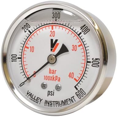 Valley Instrument Grade A Back Mount 2 1/2in. Glycerin Filled Gauge - 0-600 PSI