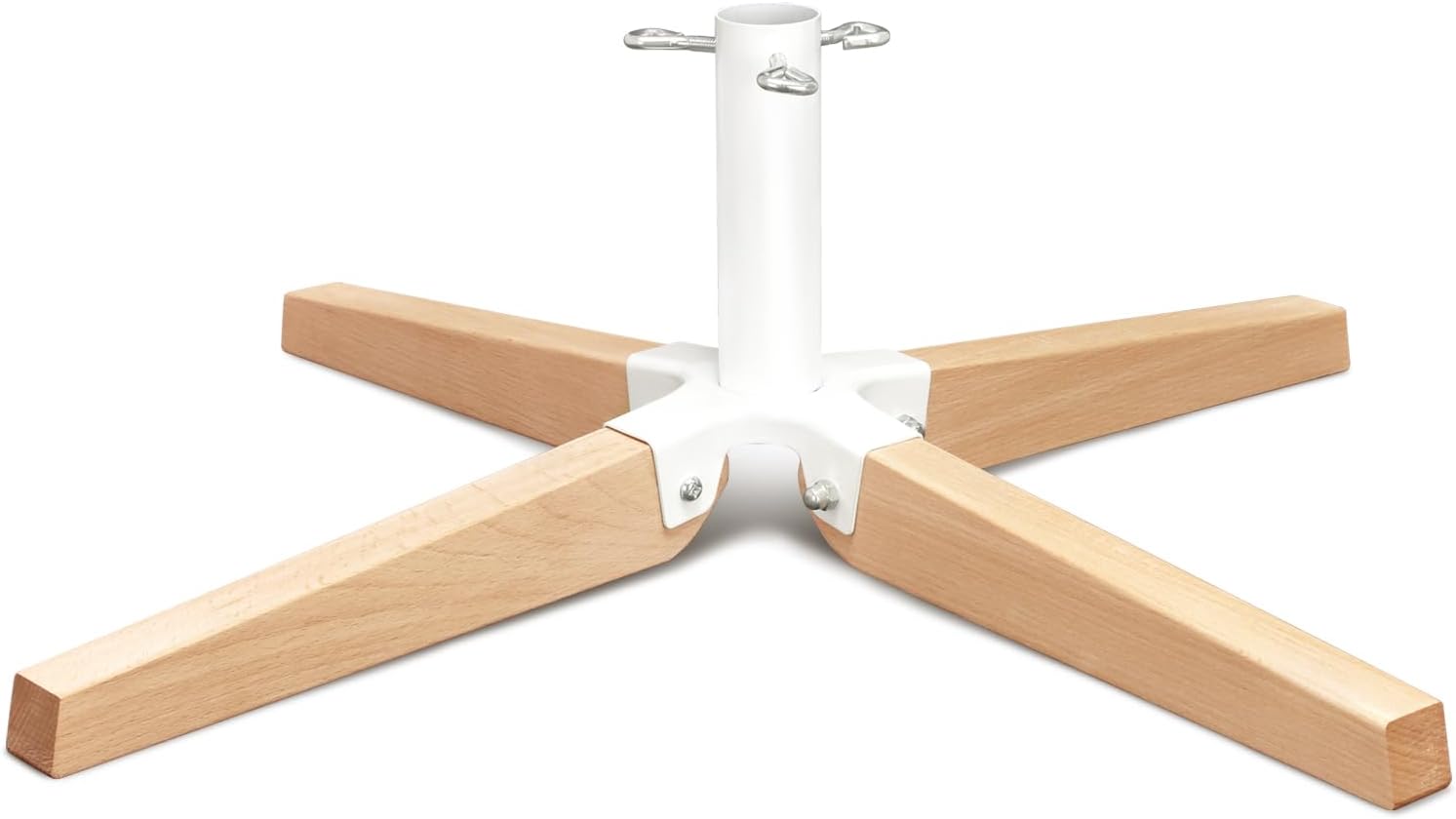 Tree Stands - HarcoHome Foldable Christmas Tree Stand for Artificial Tree, Metal and Beech Hardwood Christmas Tree Base for Indoor Use, Fits up to 8ft Fake Tree, Christmas Tree Holder for Decoration Rustic (White)