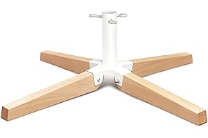 HarcoHome Foldable Christmas Tree Stand for Artificial Tree, Metal and Beech Hardwood Christmas Tree Base for Indoor Use, Fits up to 8ft Fake Tree, Christmas Tree Holder for Decoration Rustic (White)