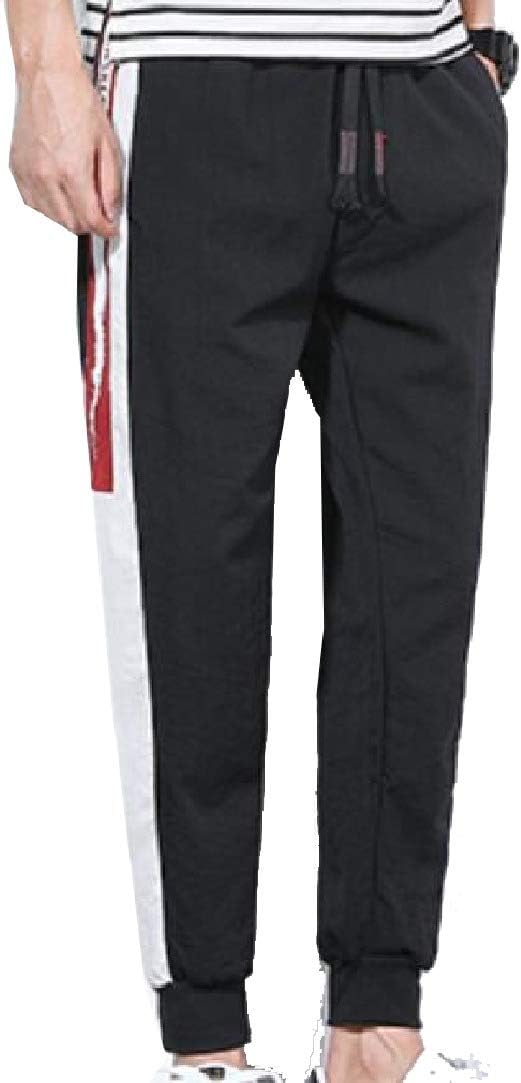 HEFASDM Men Active Pocket Running Trousers Splice Closed-Bottom Sweatpant