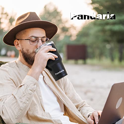Pandaria 30 oz Insulated Tumblers with Lids and Straws, Double Wall Stainless Steel Tumbler with Straw, Reusable Spill Proof & Leak Proof Tumbler, Perfect for Iced Coffee, Tea & More, black