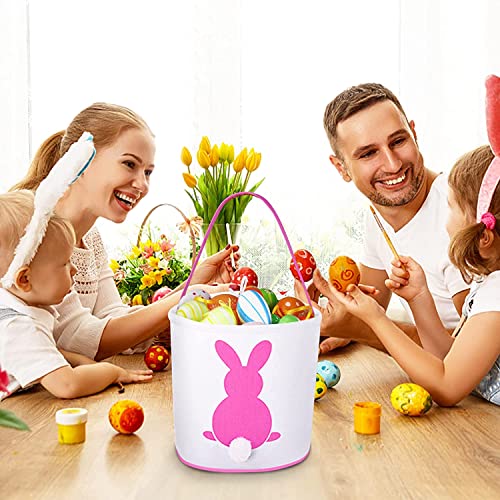 BOMMETER Easter Egg Hunt Basket Bags for Kids Bunny Canvas Tote