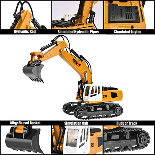 Yuboa Remote Control Excavator RC Truck Toy,Remote Control Truck with Metal Shovel Construction Vehicle Alloy RC Excavator Gift for Kid Boys Yellow - Thumbnail 5
