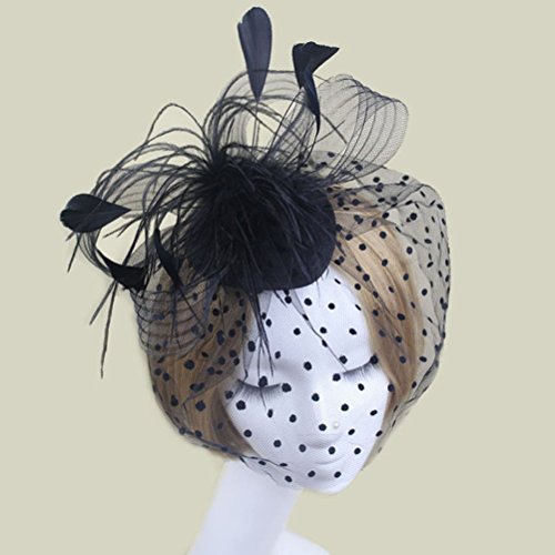 Tinksky Retro Style Bird Cage Mesh Bridal Face Veil Feather Fascinator Hair Clip Wedding Valentine's Day Hair Accessory