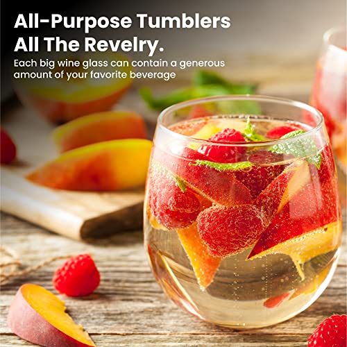 Chef's Star Stemless Wine Glasses Set of 6, No Stem Wine Glasses with