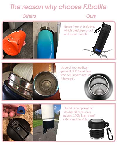 FJbottle Insulated Water Bottle 34 oz with Durable Carry Case, Stainless Steel Wide Mouth Lids, Keeps Liquids Hot or Cold, Double Wall Sweat Proof Sport Design, Ideal Gift Choice, Blush Pink