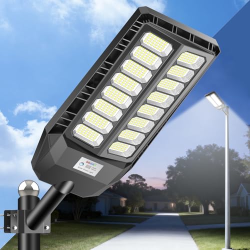 JADIDIS 800W Solar Street Light with Remote Control, IP67 Waterproof Solar Lights for Outdoor Use with Motion Sensor, Solar Lights 6500K Super Bright LED Solar Spotlights for Gardens, Garages, Str