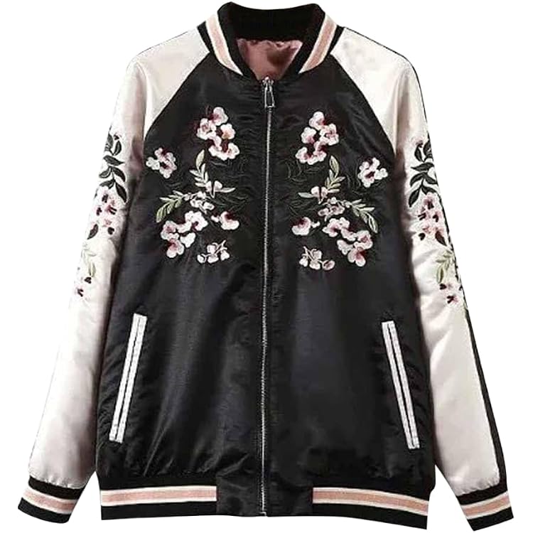 Veste Bomber Brodée Fleurie BLANKNYC - Taille S - Satin - Femme - Occasion Très Bon État