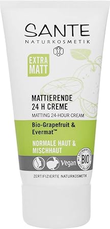 SANTE Naturkosmetik Mattierende 24H Creme, Gesichtscreme für Mischhaut, Verfeinert die Poren, Mattiert die Haut, Bio-Extrakte