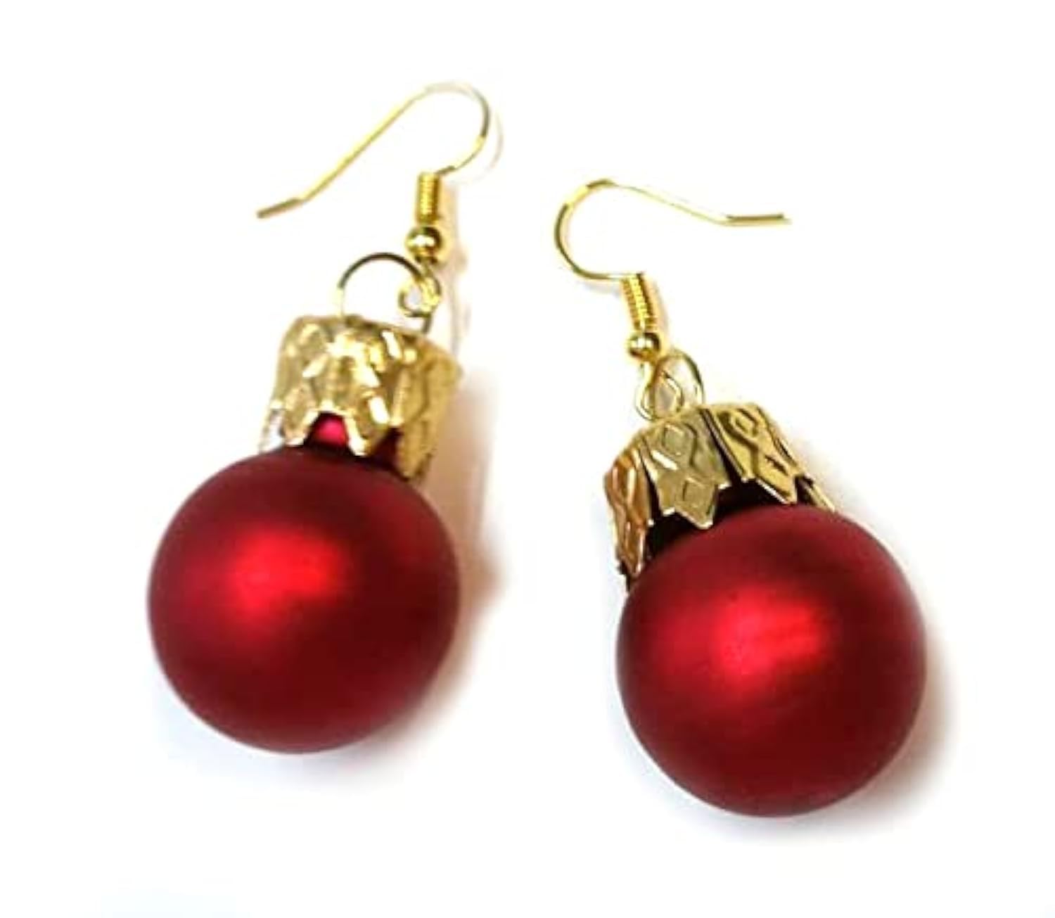 Christmas Tree Ball Earrings Miniblings Decorations Red Frosted