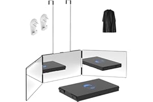 OLIBUY 3 Way Mirror with Barber Shawl,Hair Cutting Mirror,Trifold Mirror for Makeup, Hair Cutting, Shave for Men