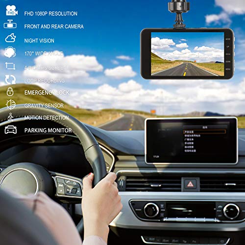 Dash Cam Front and Rear Dual with 32G SD Card, SILINTION Dash Camera 4 inch Dashboard Camera Full HD 170Â° Wide Angle Backup Camera with Night Vision G-Sensor Parking Monitor Loop Recording Motion Dete