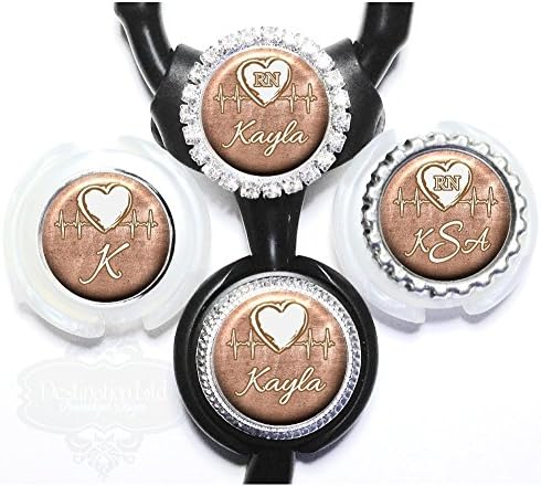 Personalized Rose Gold Medical EKG Heart Beat Line Yoke or Standard Stethoscope Id Tag
