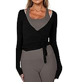 Women Wrap Tie Top Y2k Long SLeeve Ballet Workout Yoga Shirt Coquette Blouses