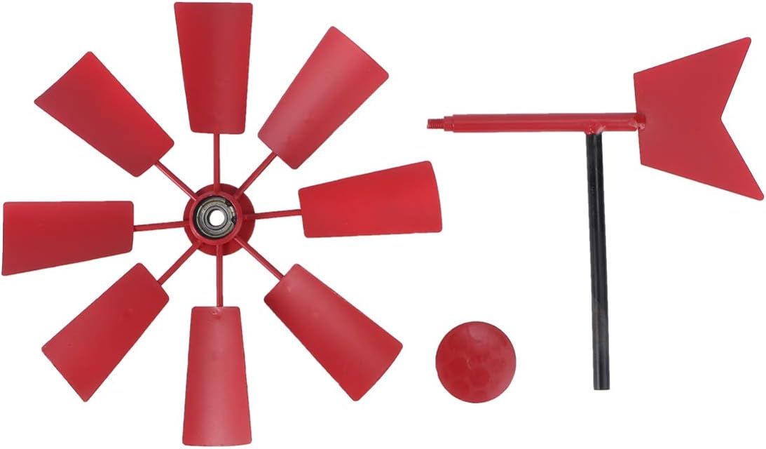 Hemoton Garden Windmill Stake Iron Wind Spinner Outdoor Yard Art Decoration Metal Pinwheel Stake Ornament for Christmas Lawn Decoration Red