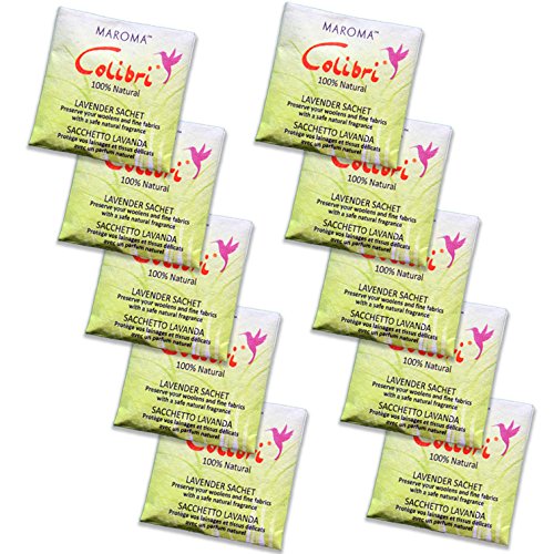 Pack of 10 Colibri All Natural Moth Repellent / Clothing Protection with Pure Lavender Oil Sachets for Drawers, Closet, Cloakroom