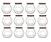 Nakpunar 12 pcs 10 oz Round Faceted Glass Jars with Red Lids (10 oz, Red)
