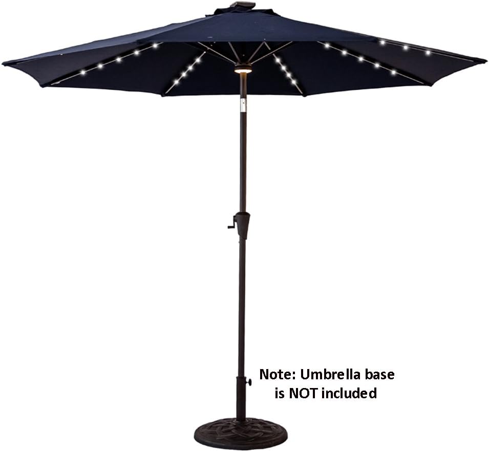 Amazon Com Flame Shade 9 Ft Outdoor Patio Umbrella With Solar Led Lights And Tilt Navy Blue Garden Outdoor
