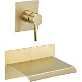 BWE Wall Mount Bathtub Faucet Brushed Gold Single Handle Modern Bathtub Faucet with Rough in Valve High Flow Filler Waterfall Tub Spout