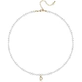 Initial Pearl Necklaces for Women 14K Gold Plated Dainty Pearl Chain Necklace Initial Charm Pendant Pearl Choker Jewelry