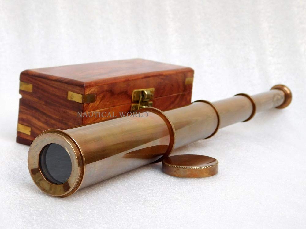 KHUMYAYAD Brass telescope vintage fully functional spyglass antique style with rose wood box