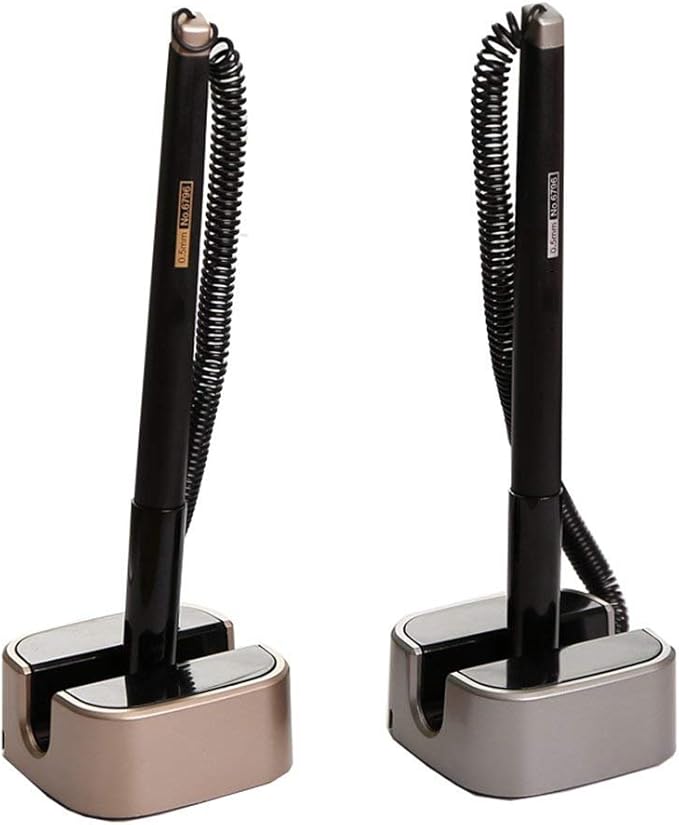 2 Pack Reception Pen with Chain and Base Counter Pen, Desktop Gel Ink