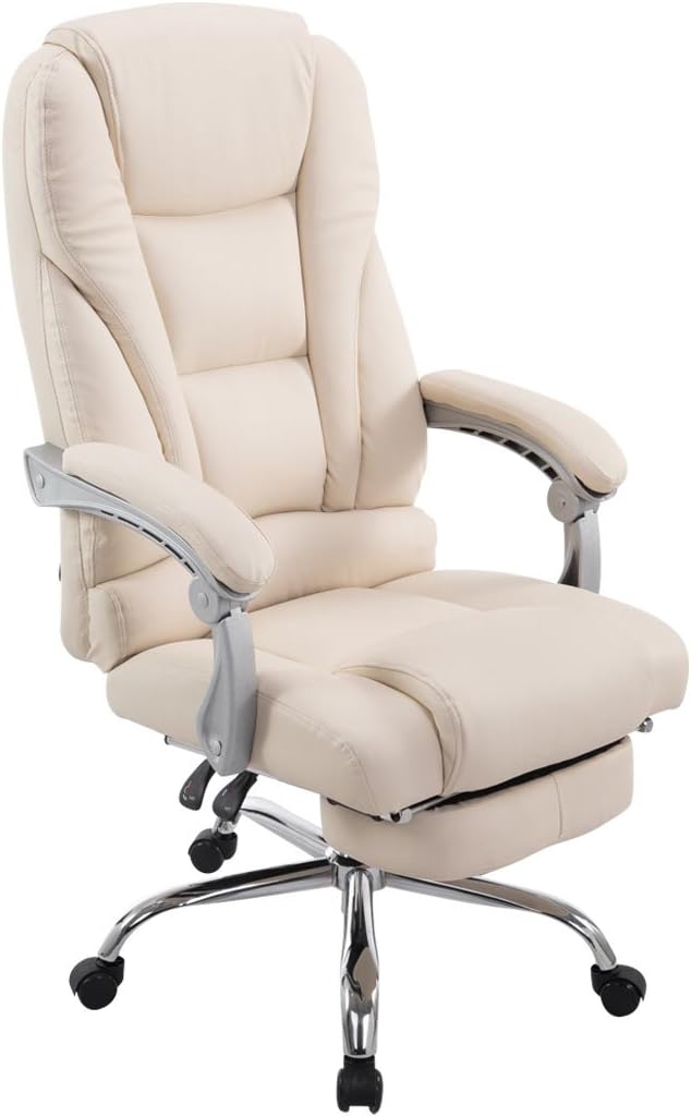 Office Chair Desk Chair Racing Chair Computer Chair Gaming Chair with High Back PU Leather Executive (Chair with Footrest Cream)