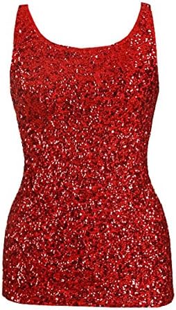 swrose Women's Sparkle Embellished Tank Top Vest Tops (L, Red)