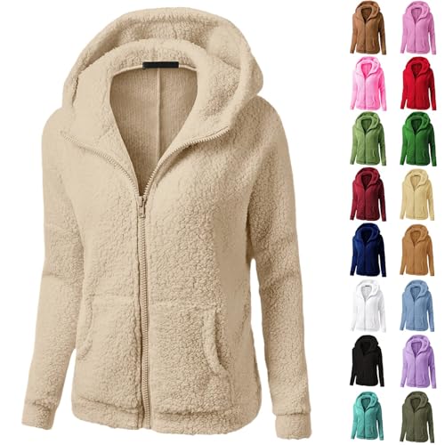 Womens Fleece Jackets Full Zip Winter Warm Zip Hoodies For Women Uk Solid Color Long Sleeves Ladies Chunky Cardigans Soft Comfortable Thermal Winter Jackets With Pockets Casual Oversized Hoodie