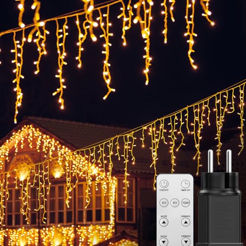 BESCOST Lichterkette Eisregen Außen, 10M 400 LEDs Lichtervorhang mit Fernbedienung und Stecker, Wasserfest 8 Modi für Außen und Innen, Outdoor Garten Balkon Hochzeit Party, Warmweiß