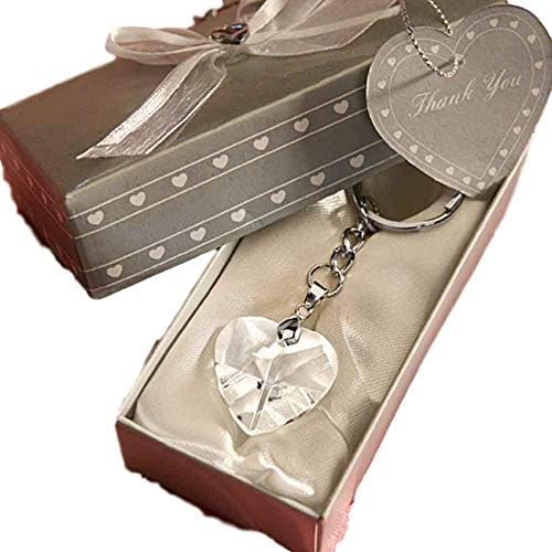 FASHIONCRAFT 2213 Chrome Keychain with Crystal Heart Wedding Favors, Bridal Shower Favors, Pack of 30