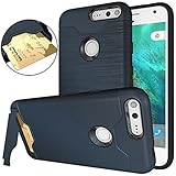 Google Pixel Case, OUBA [Card Slot] [Kickstand Feature] Dual Layer Shock Absorbent Armor Hybrid Defender Shockproof Rugged Protective Cover case for Google Pixel - DarK Blue