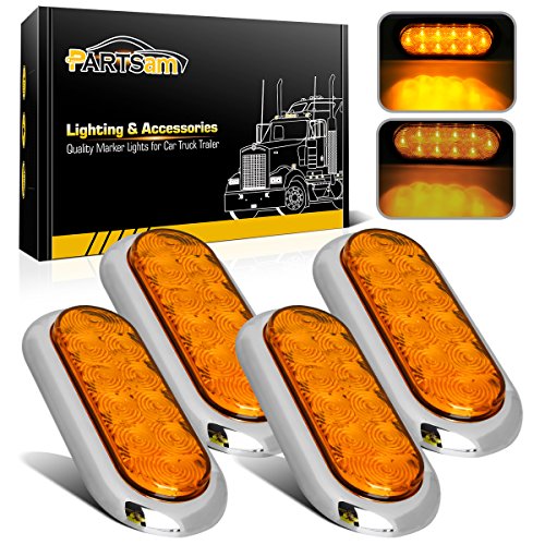 Partsam 4x Waterproof Amber Stop Turn Tail Brake Lights Flange Mount 6" 10LED w/Chrome Bezels, Sealed 6 Inch Oval Led trailer tail lights Turn Signal Parking with Plastic Chrome Covers Trim Rings - Thumbnail 4
