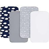 Bassinet Fitted Sheet(33" x 20"), 4 Pack for Most Bedside Sleeper Bassinet, Bassinet Sheets, Breathable & Soft Microfiber, Gr