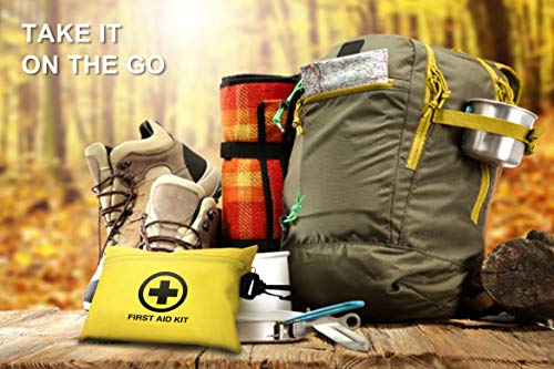 Small First Aid Kit, 100 Pieces Compact Waterproof Mini Emergency Survival Kit FDA OSHA Compliant for Home, Workplace, Vehicle, Travel, Camping, Backpacking Outdoor (Yellow)