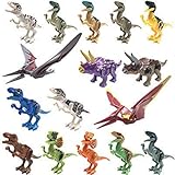 Dinosaur Minifigures Building Blocks Toys - 16pcs Dinosaurs, Dinosaur Mini Figures Playset Toy, Realistic Jurassic World Dinos Toy Set, Dinosaur Party Favors, Educational Toy Gift for Kids