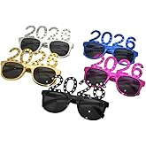 CRAWPROP 5PCS 2026 Plastic Eyeglasses Happy New Year's Eve Glasses Graduation 2026 Party Photo Props Supplies