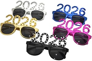CRAWPROP 5PCS 2026 Plastic Eyeglasses Happy New Year's Eve Glasses Graduation 2026 Party Photo Props Supplies